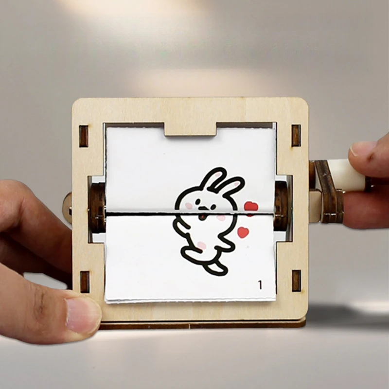 Lovely Rabbit Rotating Science Handmade Craft Creative DIY Handmade Material Kit Hand Cranked Animation Assembly Learning Toy