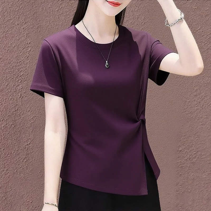 

Женская круглая футболка больших размеров Ne ort Sve, новая летняя уникальная мясная скрытая тонкая асимметричная футболка с закрученным верхом, хлопковая...