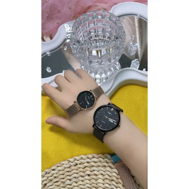 Valentine's Day Couple Watch for Men and Women Calendar Waterproof Stainless Steel Quartz Watch with Black and White Dial