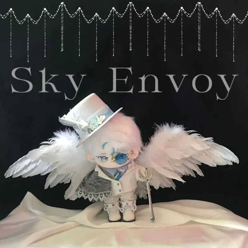 Muñeca de algodón de pierna larga hecha a mano Original de 20cm con alas de plumas blancas y negras, modelo de alas de Ángel, juguete, regalos de navidad