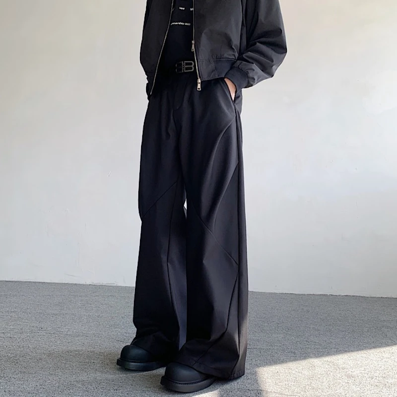 Wide Leg Pants Men Simple Baggy Smart Casual High Street Handsome All-match Korean Fashion Daily Full-length Trousers Classic