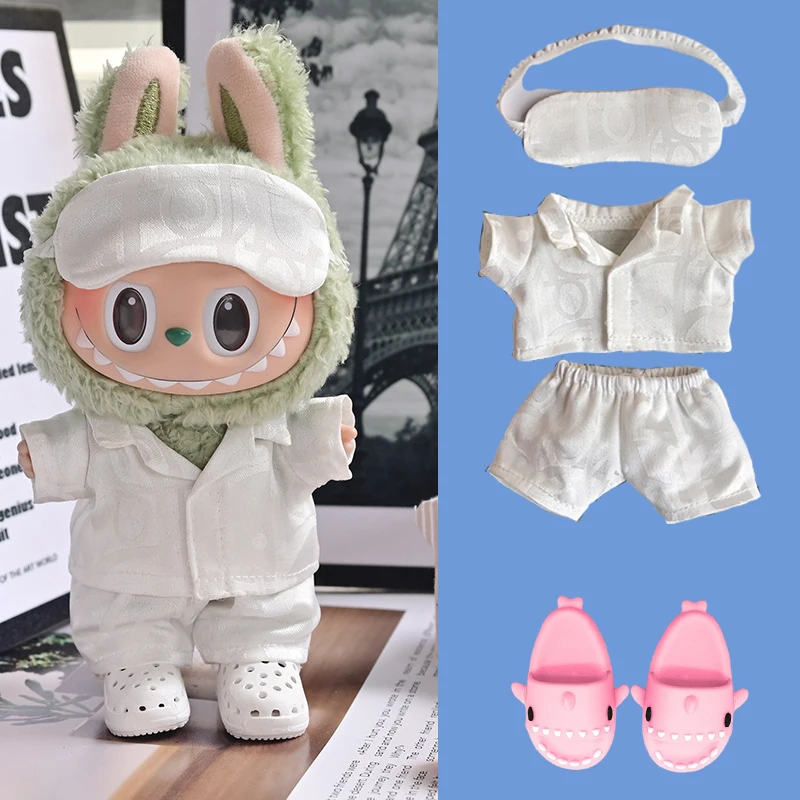 

Оригинальная одежда Labubu, милый пижамный комплект, маска для глаз Labubu, тапочки с отверстиями, одежда Labubu, тапочки с акулой