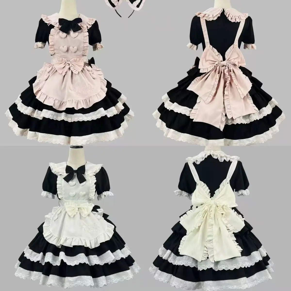 

Black-Pink Maid Outfit Cute Sweet Lolita OP Runaway Princess Style Cosplay Dress Suitable for Halloween and Christmas