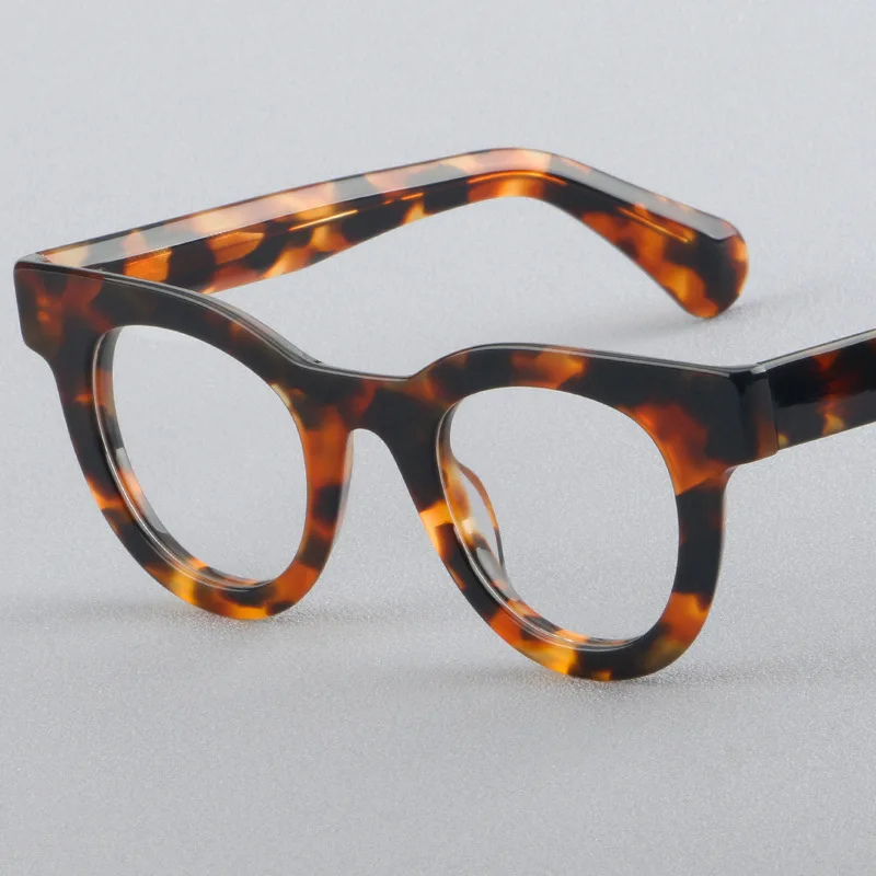 Vintage Unisex Textured Acetate Eyeglasses Pop Large Round All-match Spectacles Frames for Nearsight