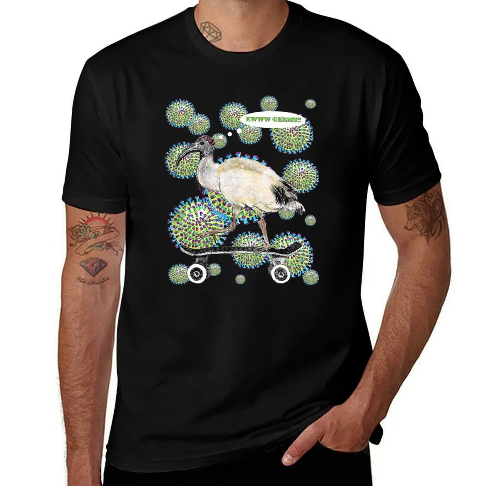 EWWWW GERMS -Skateboarding Ibis - AKA Bin Chicken T-Shirt Mechanic Work Tee Shirt T-Shirt