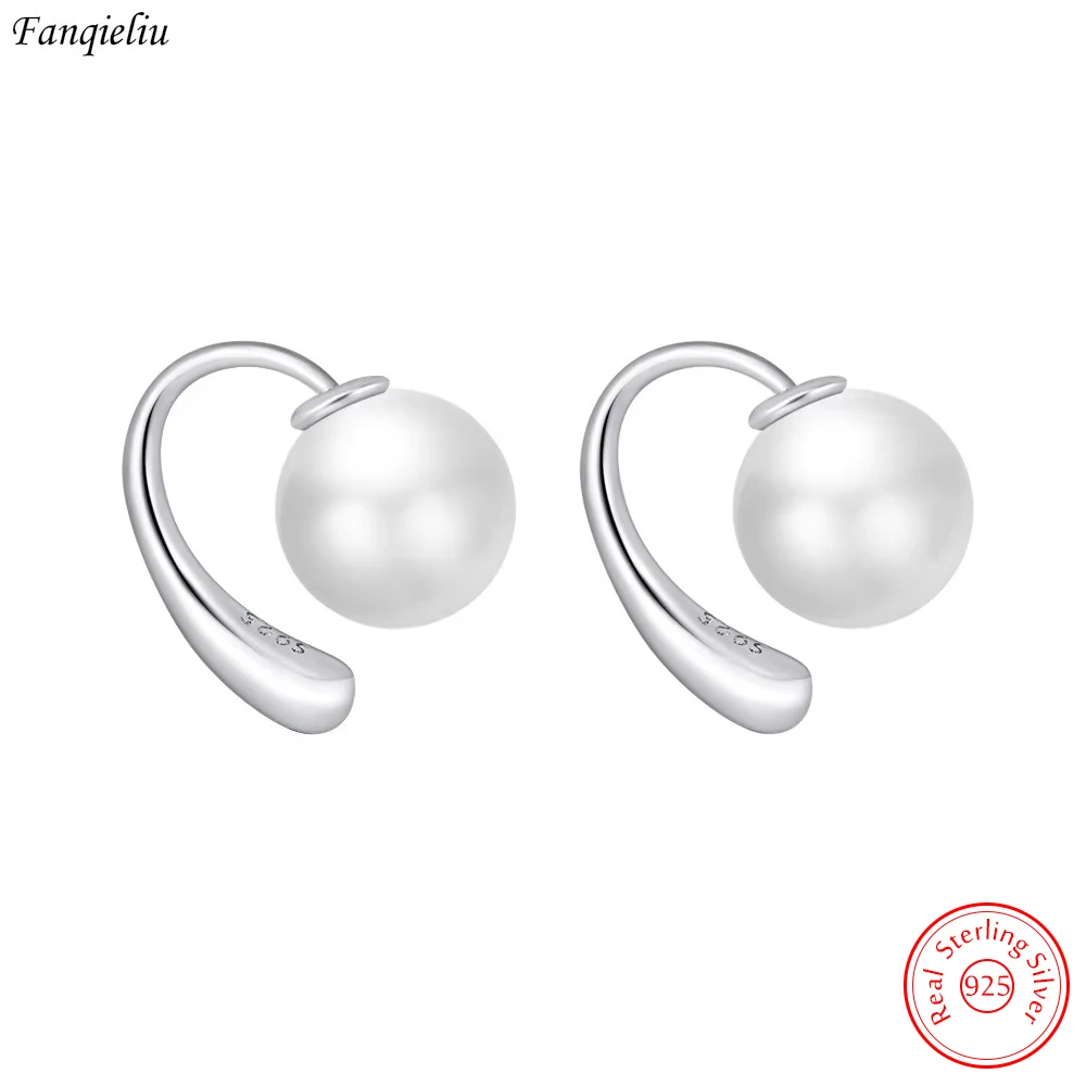 

Solid 925 Sterling Silver Jewelry New Original Fashion Pearl Stud Earrings For Women FQL22025