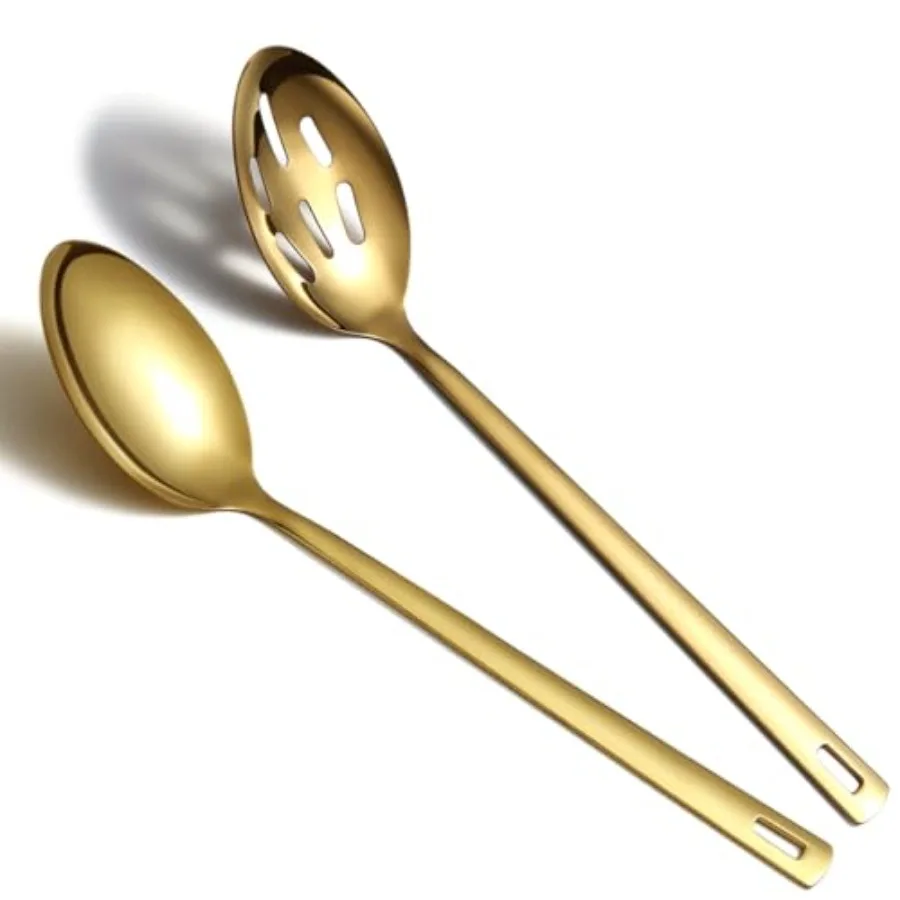 

Gold Cng Spoons Set Of 2 Kyraton Stainless Steel Kitchen Solid Slotted Spoon Titanium Gold Plating Cng Utensils Set for Mixing