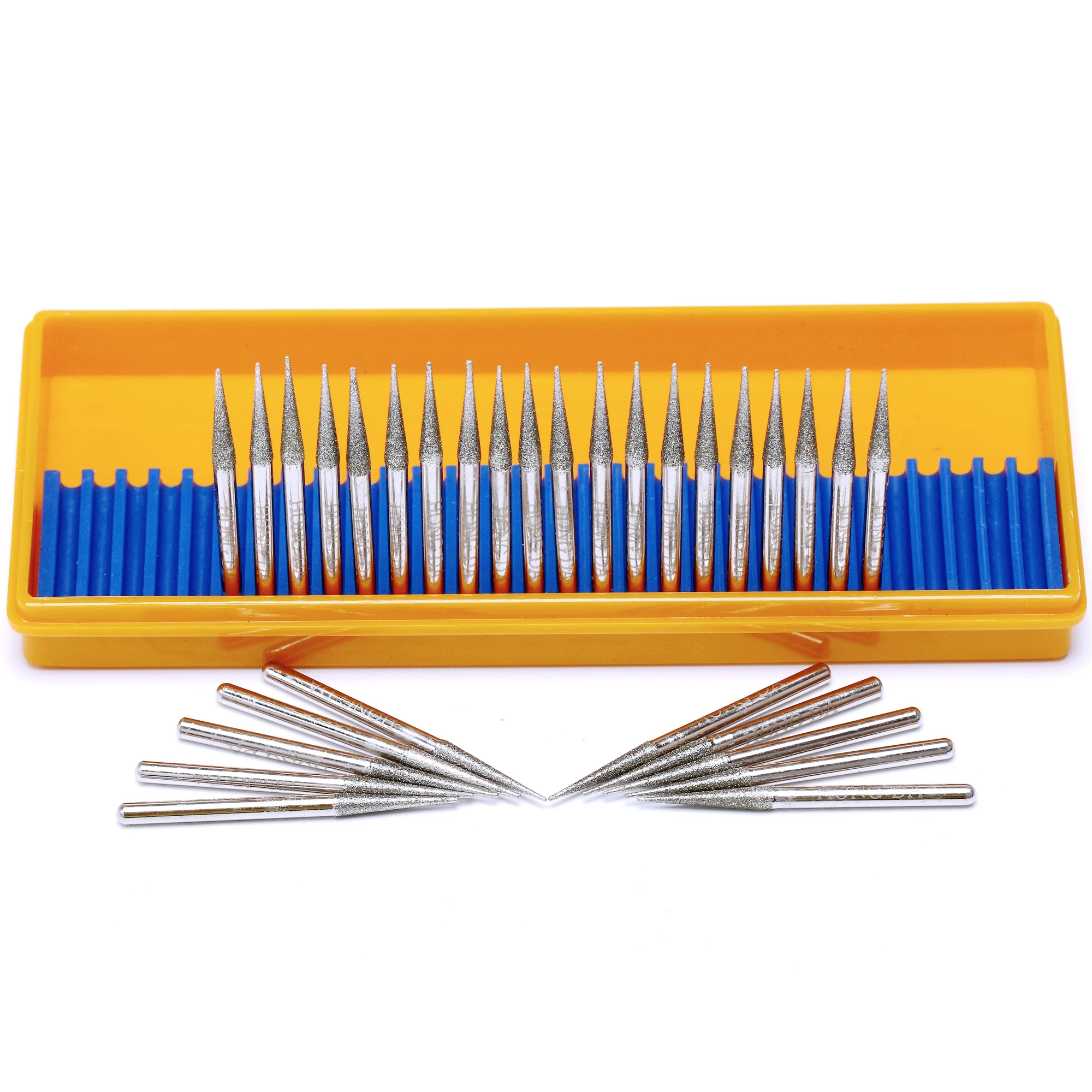 30Pcs 2.35/3mm Shank Diamond Rotary Burr Bits Set Tapered Point Grinding Head for Dremel Glass Stone Jewelry Lapidary Carving