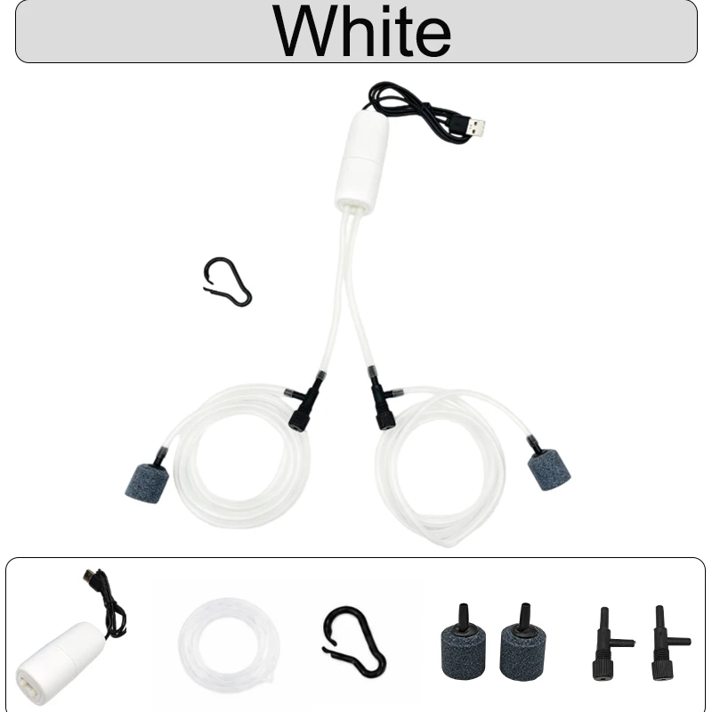 USB-Aquarium-Sauerstoffpumpe, tragbarer Mini-Doppelloch-Luftkompressor, geräuscharmer Belüfter für Fischbecken, einstellbares Luftvolumen, Zubehör – Detail 10