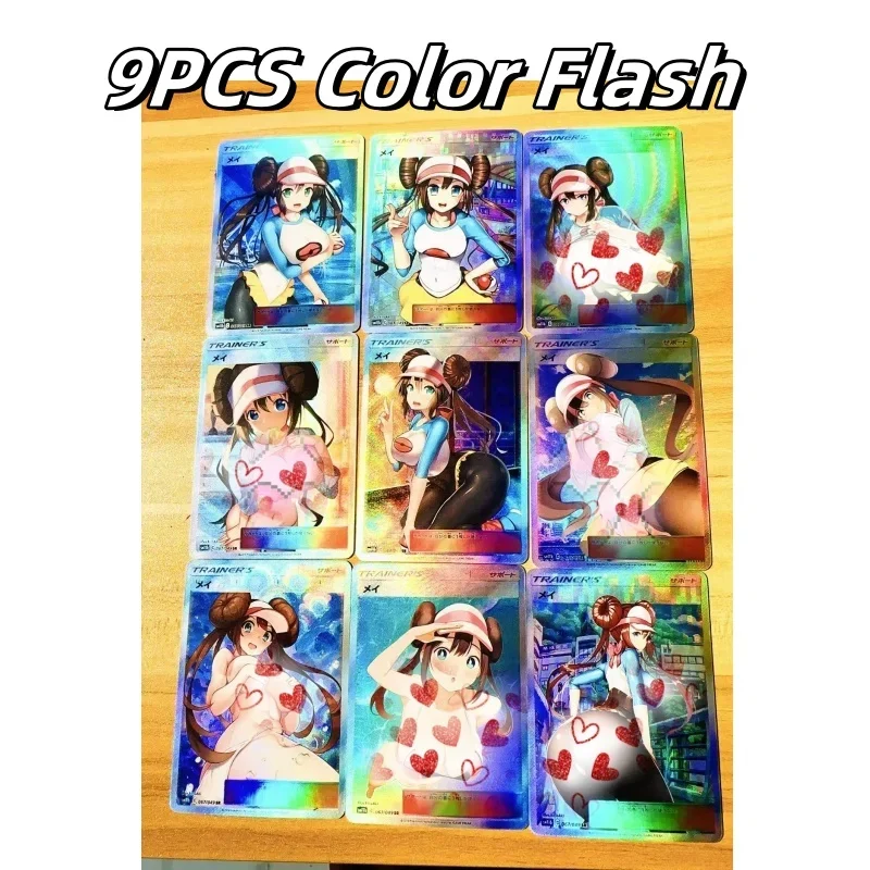 Giapponese FAI DA TE PTCG Pokémon Trainer Rosa 9 Pz/set Rifrattivo Flash Card Anime Periferico Gioco Collezione di Carta Regalo di Festa