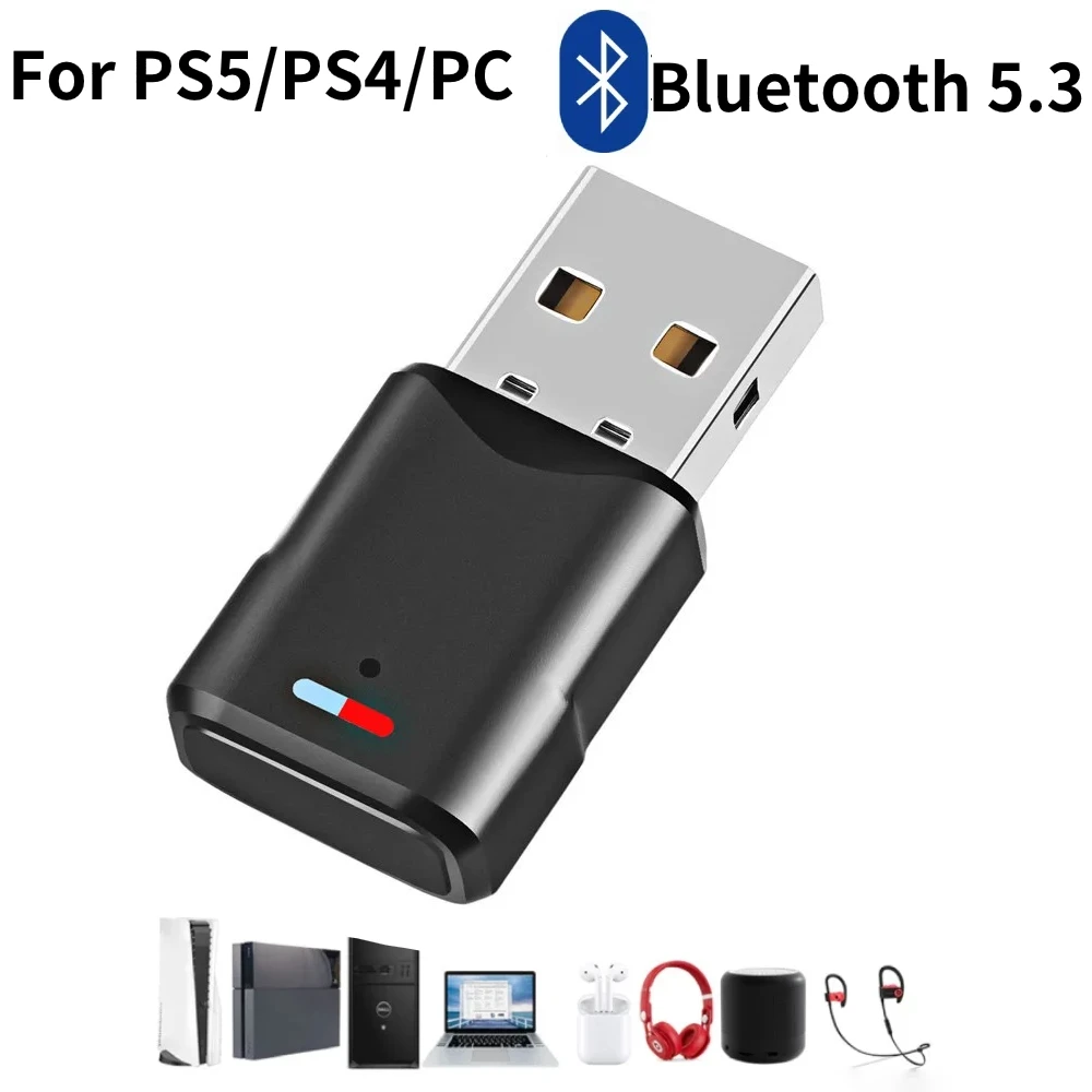 Bluetooth Audio Adapter Wireless Headphone Adapter Receiver for PS5/PS4 Game Console PC Headset 2 in 1 USB Bluetooth 5.3 Dongle