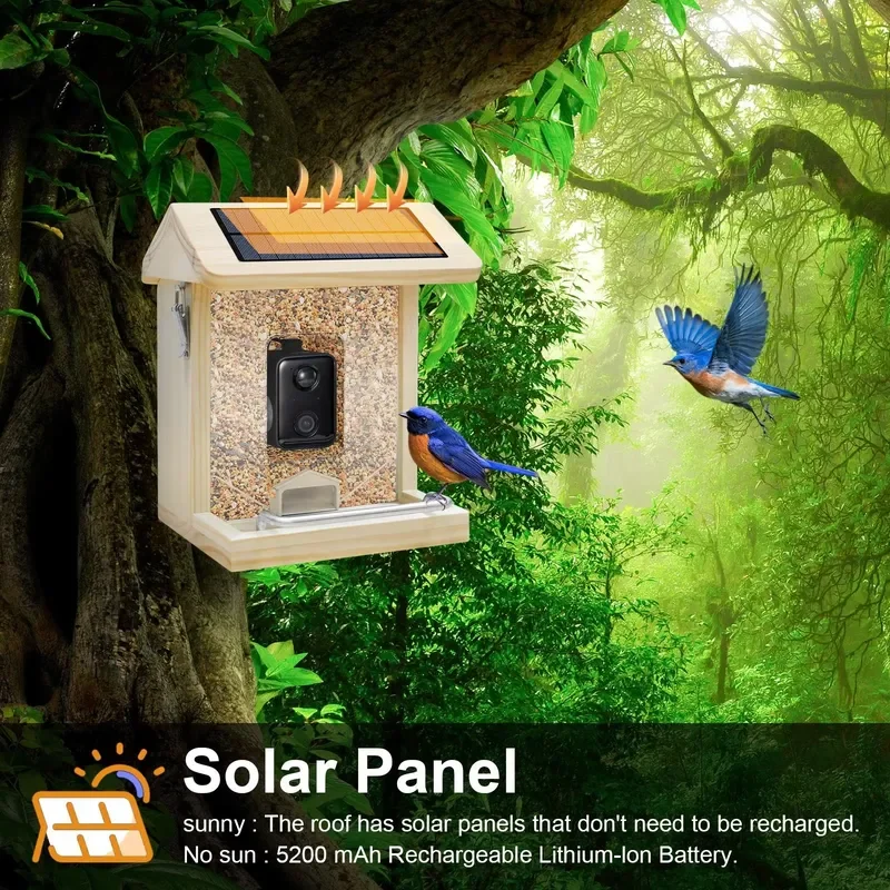 Smart Solar Bird Feeder with HD Camera Waterproof Outdoor AI Identification Wireless App Control for Bird Watching Garden