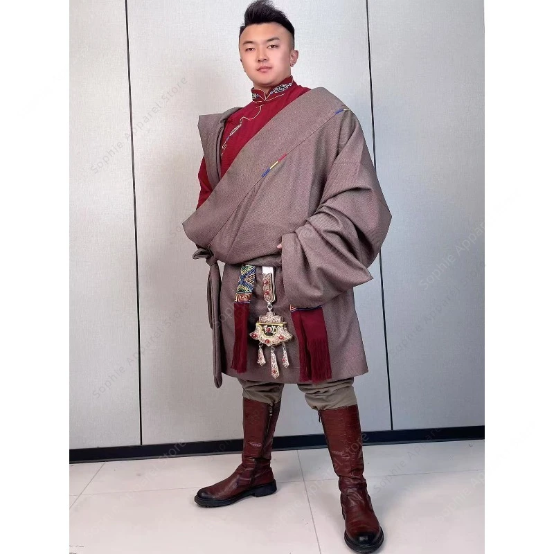 New Tibetan Men's Robe Traditional Chuba Autumn Ethnic Clothing Costume for Performance Cultural Festivals Tibet Outerwear