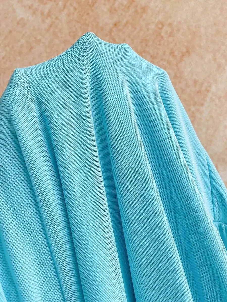 

Women Solid Color Ruched Halter Neck Dress With Ruffle Detail Vacation Outfit