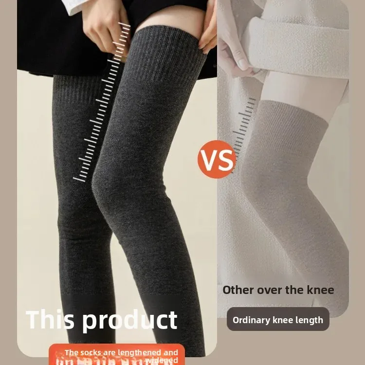 Black High-Tube Knee-Height Women's Long Socks Autumn Winter Cotton Knee Protector Extra Length Boot Socks Full Coverage