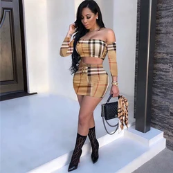 Sexy Women's Printed Two-piece Dress Set, Off Shoulder Top Drawstring Skirt Set, Mini Skirt, Women's Slim Fit Two-piece Set