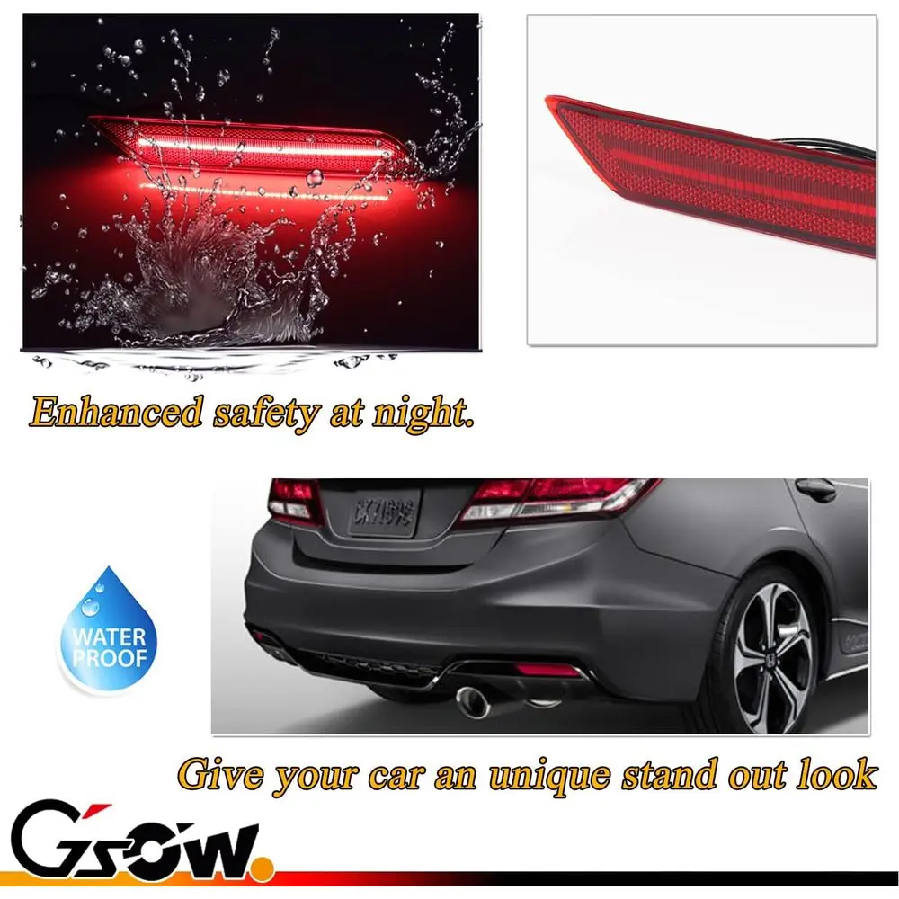 مصد LED متسلسل عاكس الفرامل الذيل بدوره أضواء الإشارة لسيارة هوندا سيفيك سيدان 2013-2015 - عدسة حمراء ، ملحقات سيفيك سيدان #3