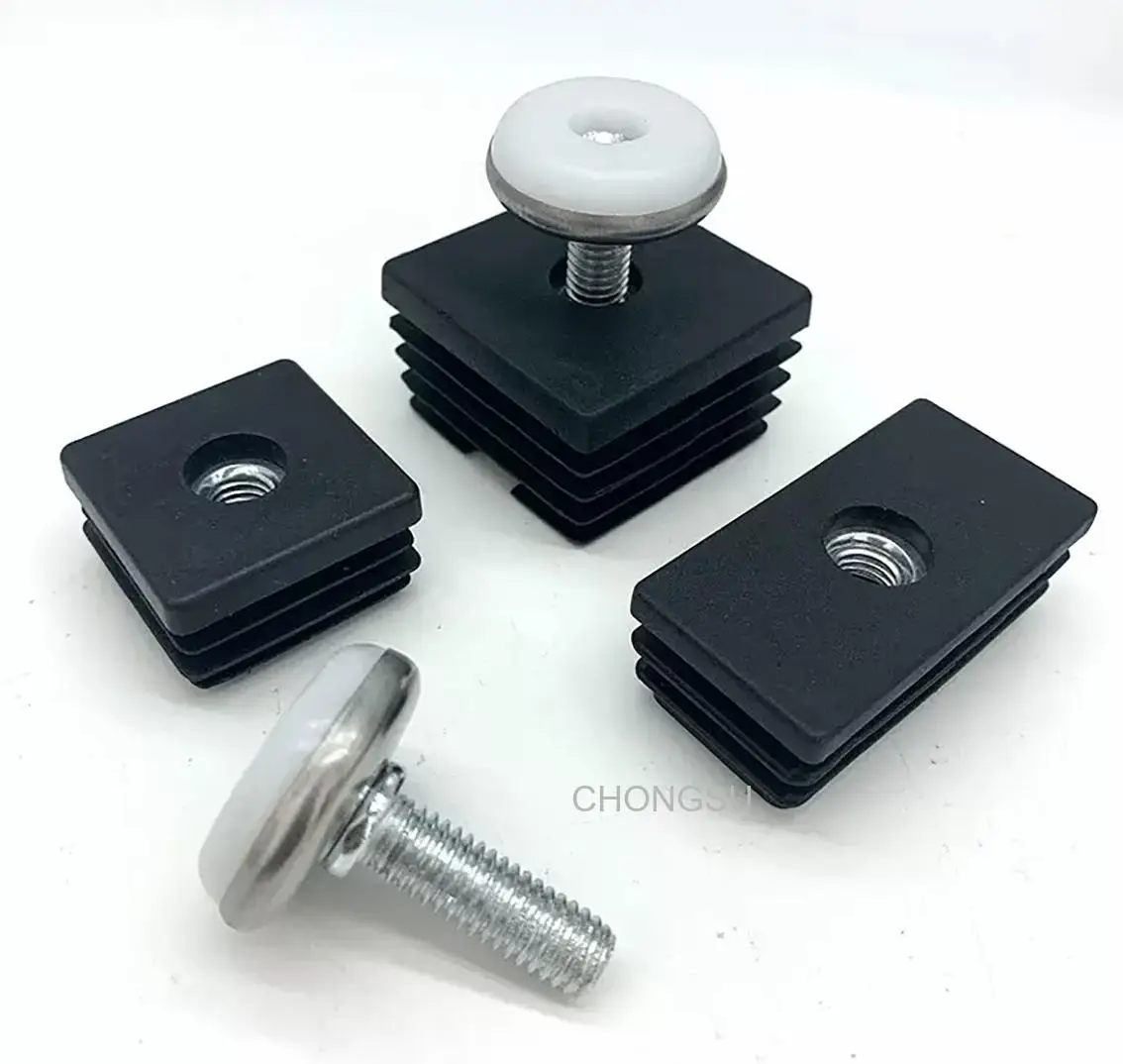 

28*M8*25 Plastic Square Nut Plug+Adjusting feet Protection Gasket Dust Seal End Cover Caps Chairs Furniture 20 25 30 40 50 60mm