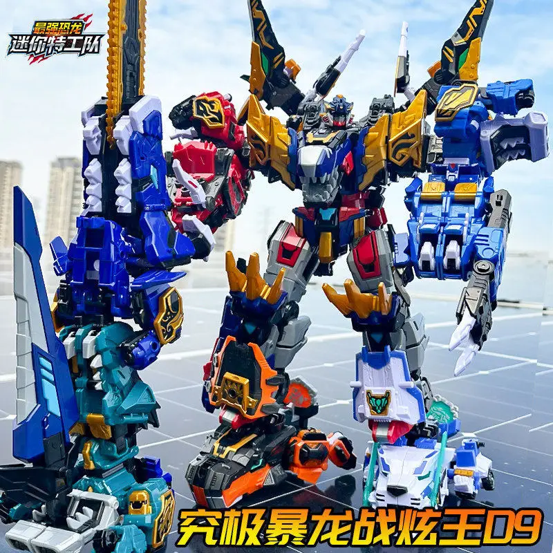 In stock Real Photos 9 in 1 MiniForce 8 Transformable Dinosaur Robot Combined Mecha 19 Forms Boys Action Figure Gift