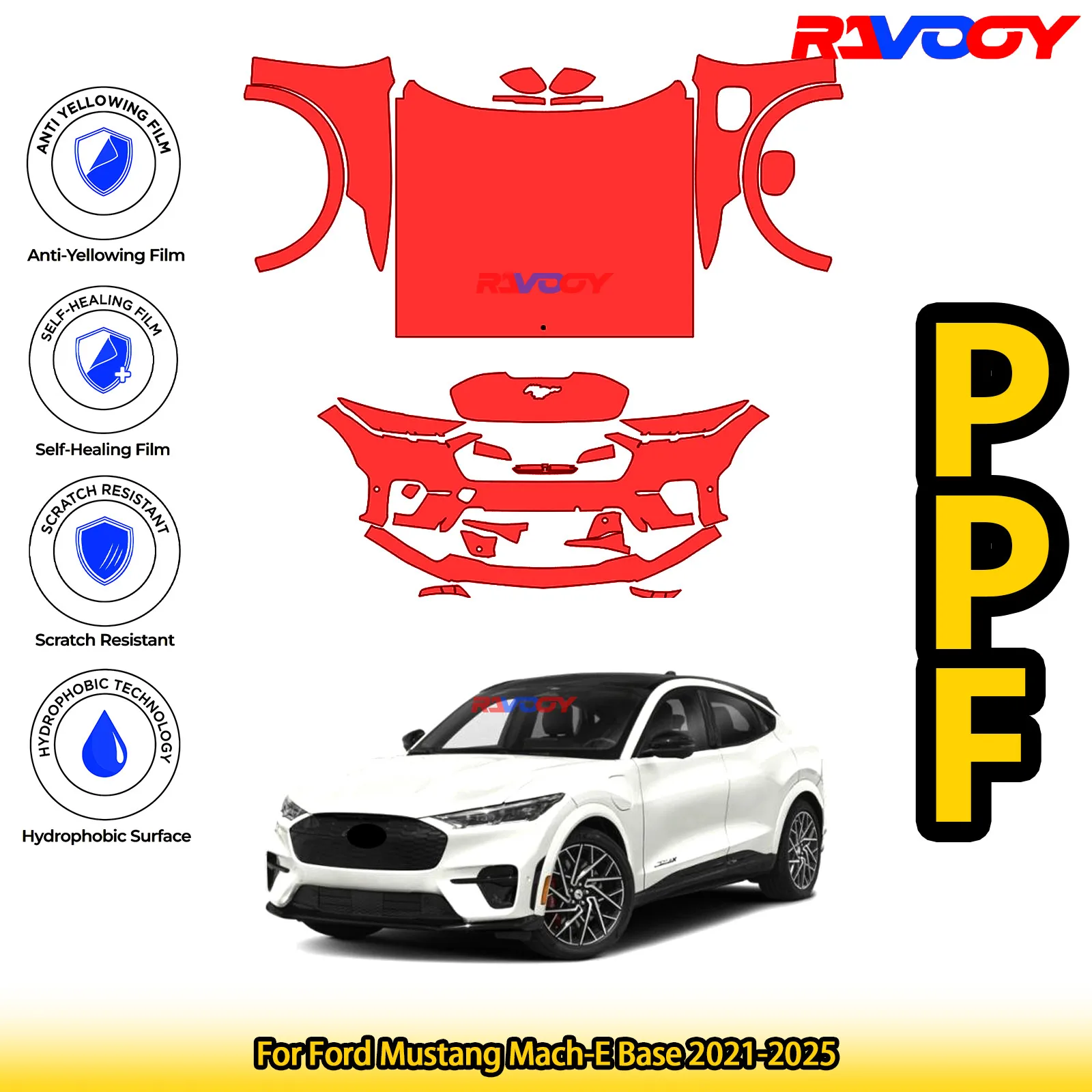 

For Ford Mustang Mach-E Base 2021-2025 Glossy Matte Black Precut front PPF Kit Paint Protection Film