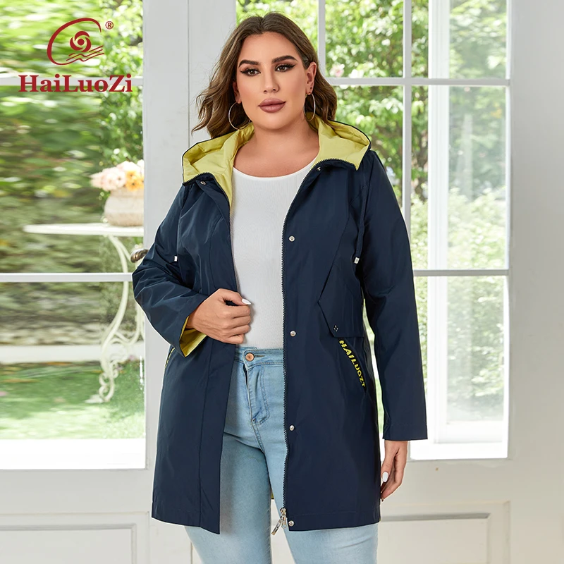 HaiLuoZi Plus Size Women Clothing Double Layer Mid-Long New Trench Coat High Quality Zipper WindProof Stylish Female Parkas 735