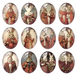 10pcs/lot Oval Photo Glass Cabochon Flatback Charms Cute Rabbit Bunny Demo Flat Back Cameo For Diy Jewelry Making Findings
