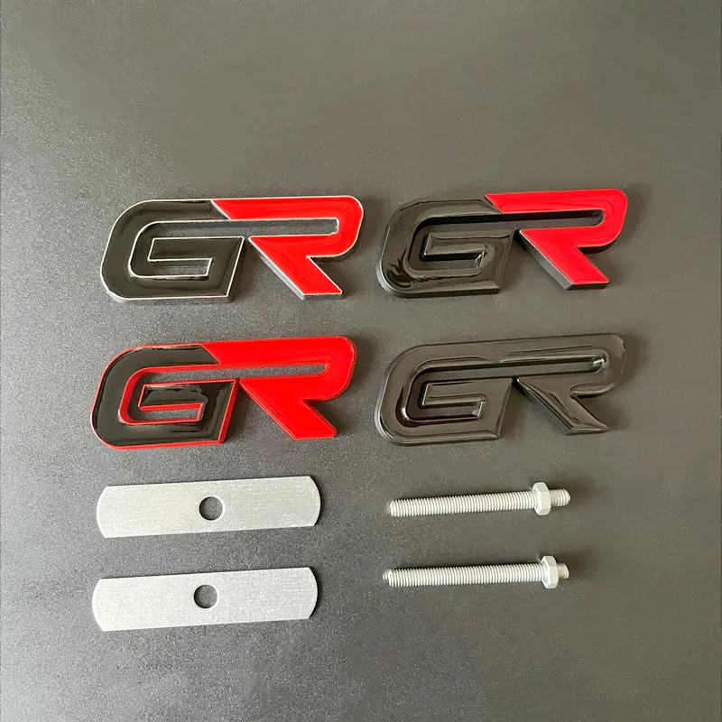 3D Metal Black Red Logo GR Emblem Letters Car Front Grill Badge For Toyota Hilux CHR Corolla Yaris GR Sticker Accessories