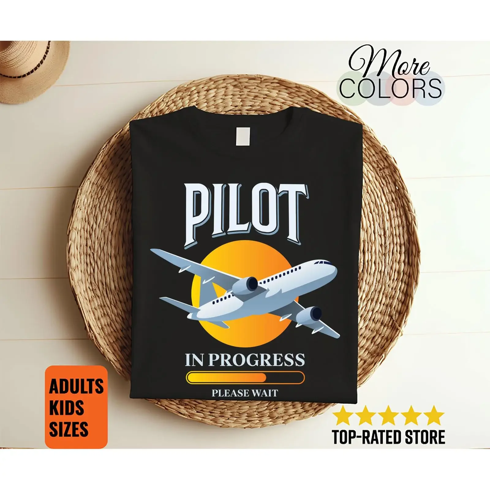 Pilot In Progress Please Wait Airplane T Shirt Funny Aviation For Kids Adults Flight School Present vintage Washed graphic