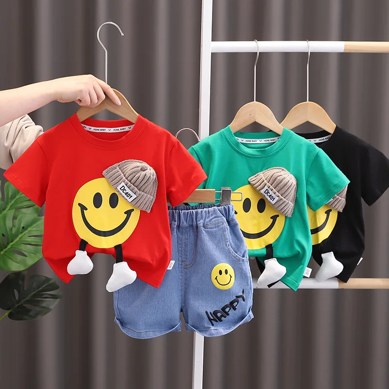 2023 New Children Cartoon Short Sleeve Pullover T-Shirt Denim Shorts 2PCS Set Girls Summer Clothing Kids Fashion Casual Outfits