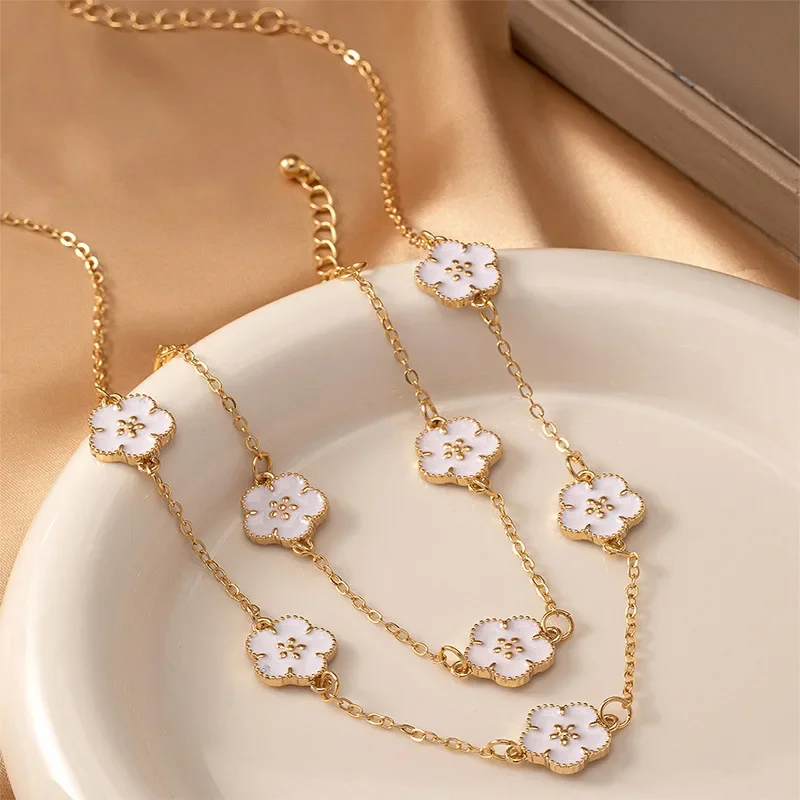 Jewelry Sets For Women Metal Enamel Flower Bracelet Necklace Two Piece Set OL Holiday Party Gift Accessories DS014