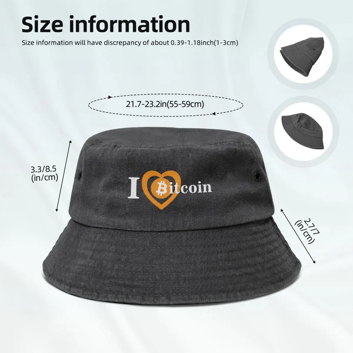 Ik Hou Van Bitcoin Vissershoed Katoen Cowboy Denim Hoeden Baseball Caps Emmer Hat