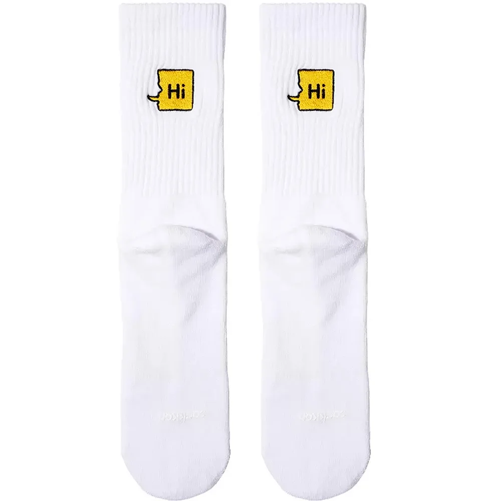 

Men's Tall Long Tube White Embroidered Letters Hi Sport Fitness Badminton Foot Basketball Cotton Socks