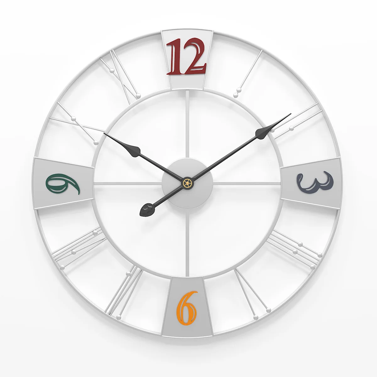 Household Iron Art Silent Digital Clock, Modern Simple Living Room Wall Clock