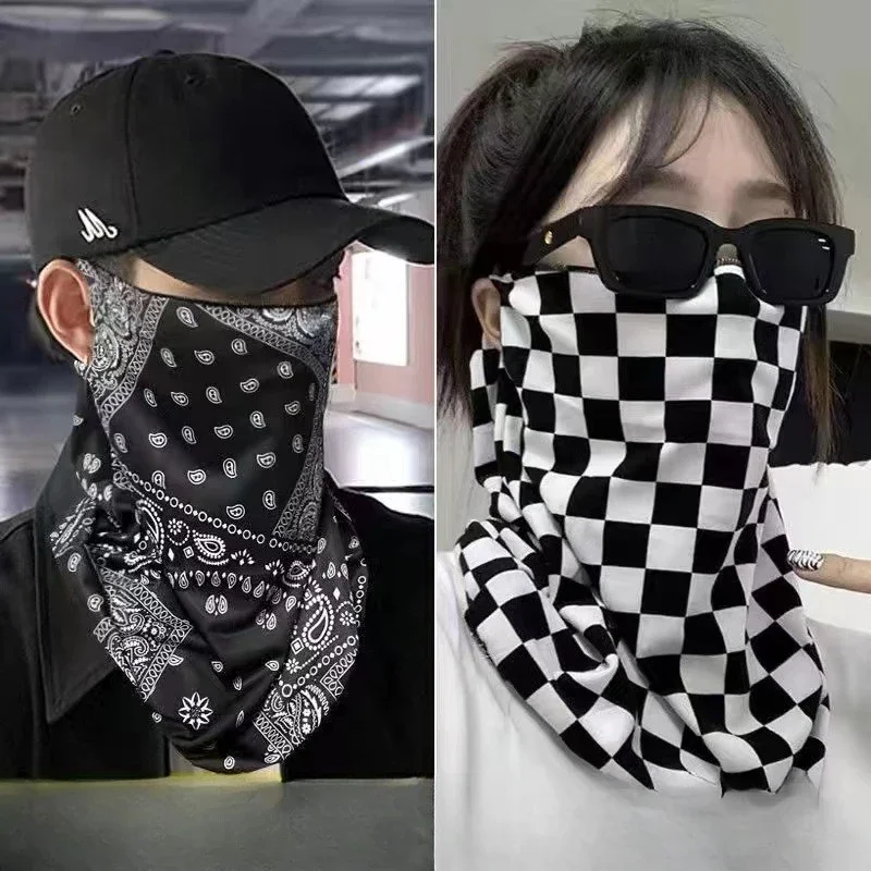 1pc ao ar livre das mulheres dos homens xadrez grade máscara facial motocicleta equitação pescoço capa de proteção facial à prova de vento anti-uv ciclismo tubo cachecol