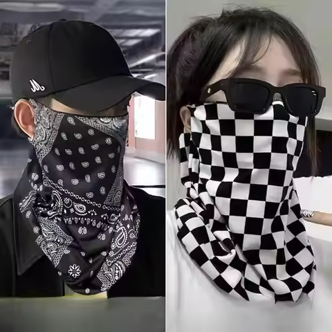 1Pc Outdoor Men Women Checkered Grid Face Mask Motorcycle Riding Neck Face Protection Cover Windproof Anti-UV Cycling Tube Scarf