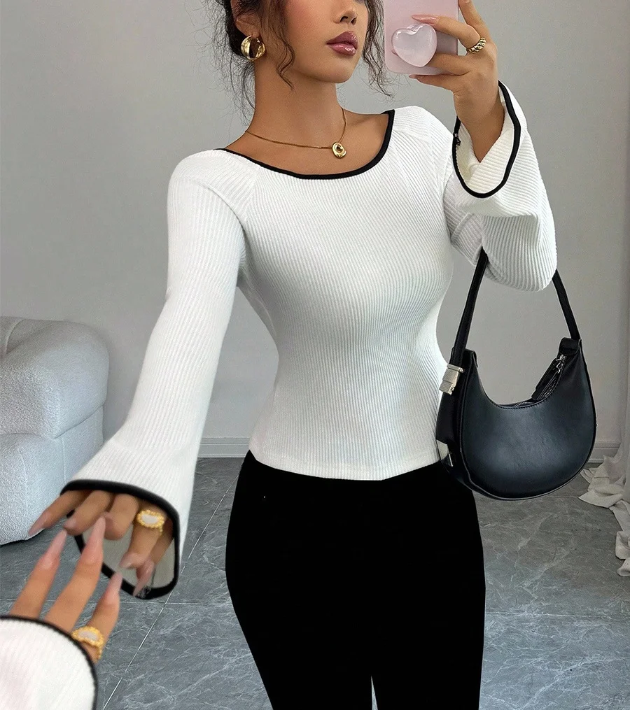 유럽 및 미국 패션 크로스보더 여성용 긴팔 티셔츠 2026 신상 해외 무역 신축성 있는 레이스업 베이스 가디건