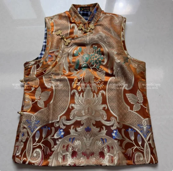 Gilet en satin chinois Xizang pour hommes, vêtements tibétains