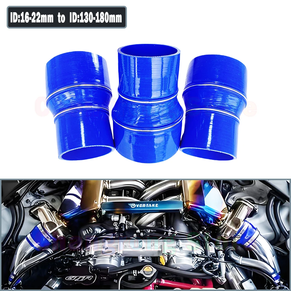 Car Intercooler Turbo Intake Pipe Coupler Universal Silicone Tubing Braided Hose Straight Big To Small Reducer Blue ID16mm-180mm