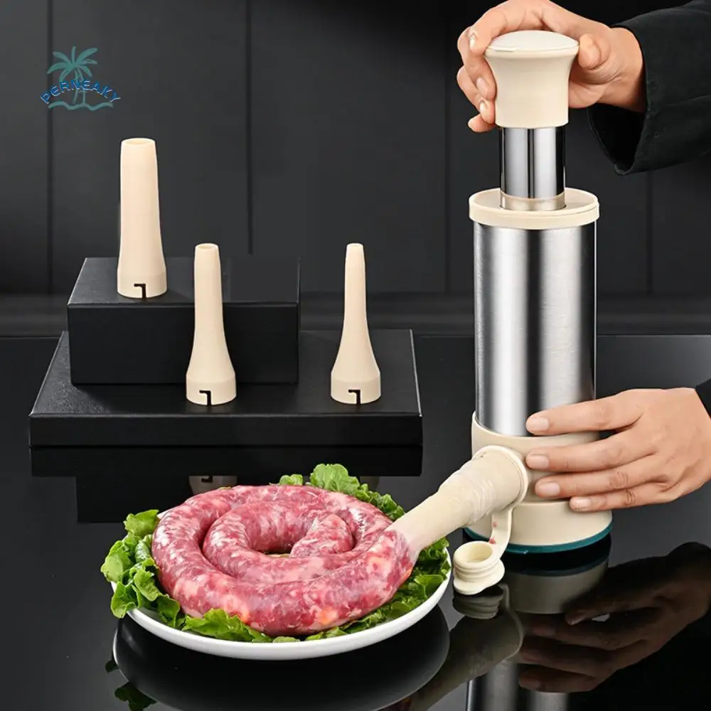 

Stainless Steel Manual Sausage Stuffers Handmade Food-grade Sausage Meat Stuffer Convenient with 4 Nozzle Sausage Filler