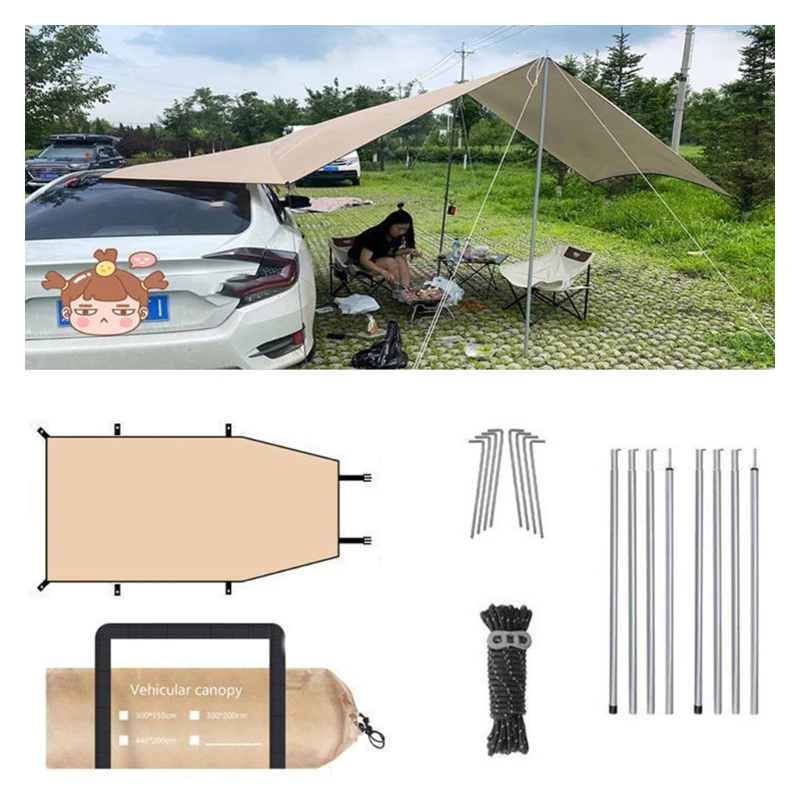 Small Foldable Car Sunshades Shelter with Aluminum Frame for Travel Defense