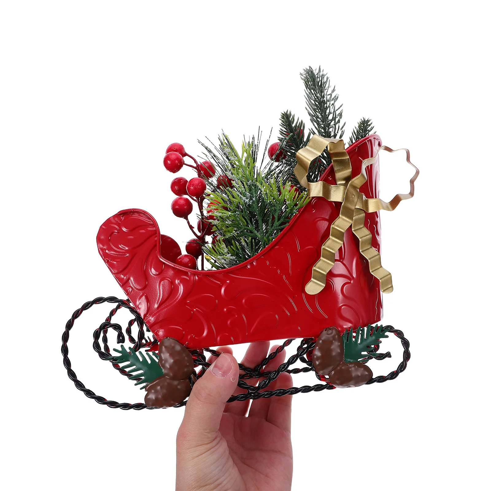

Christmas Sleigh Red Metal Desktop Ornament Vintage Tabletop Decor Holiday Sled Decoration Santa Xmas Sleigh