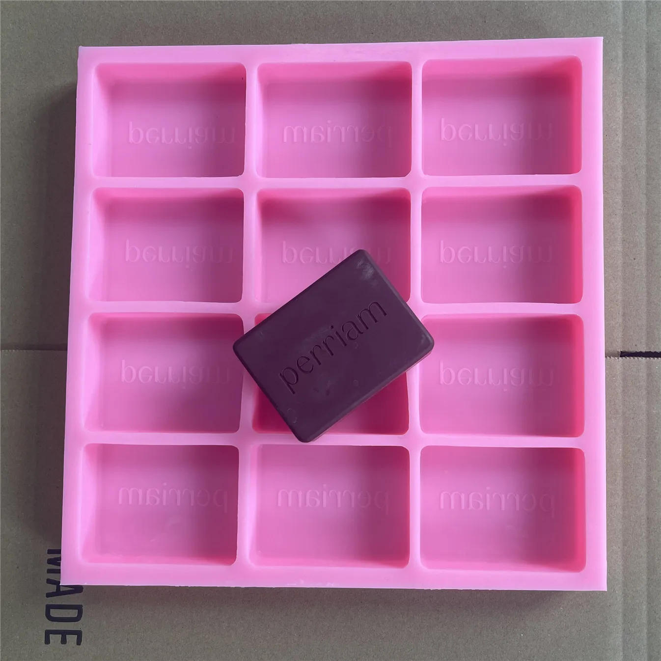 12 Cavities Rectangle Personal Custom Silicone Soap Mold Silicone Tray with Brand Name for Natural Soap Making