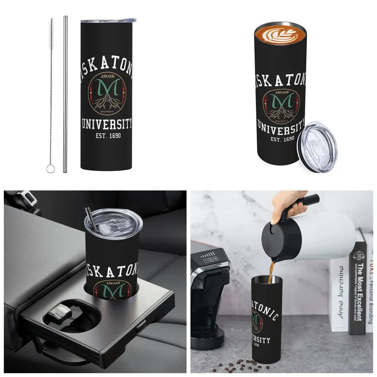 Call Of Necronomicon Miskatonic University Cthulu And Lovecraft Stainless Steel Tumbler Mug Thermal Cold Cup Straws With Lid
