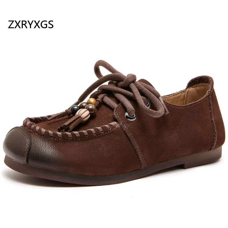 

ZXRYXGS 2026 New Top Cowhide Full Real Leather Shoes Flat Soft Sole Comfortable Women's Travel Shoes Fashion Casual Shoes Flats