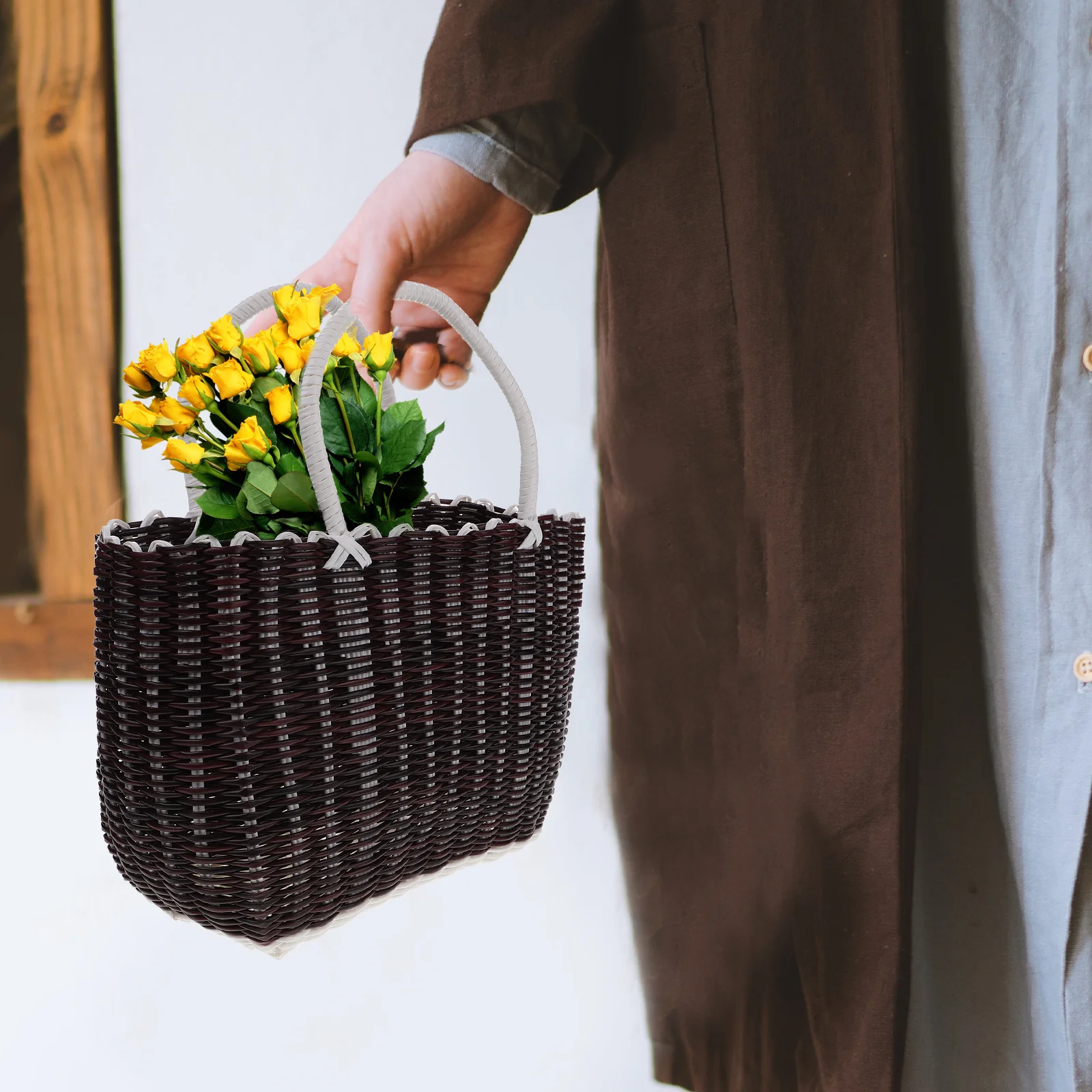 

Large Capacity Vegetable Basket Imitation Rattan Storage Basket For Kitchen Fruit Organizer Hand-Woven Sundries Container