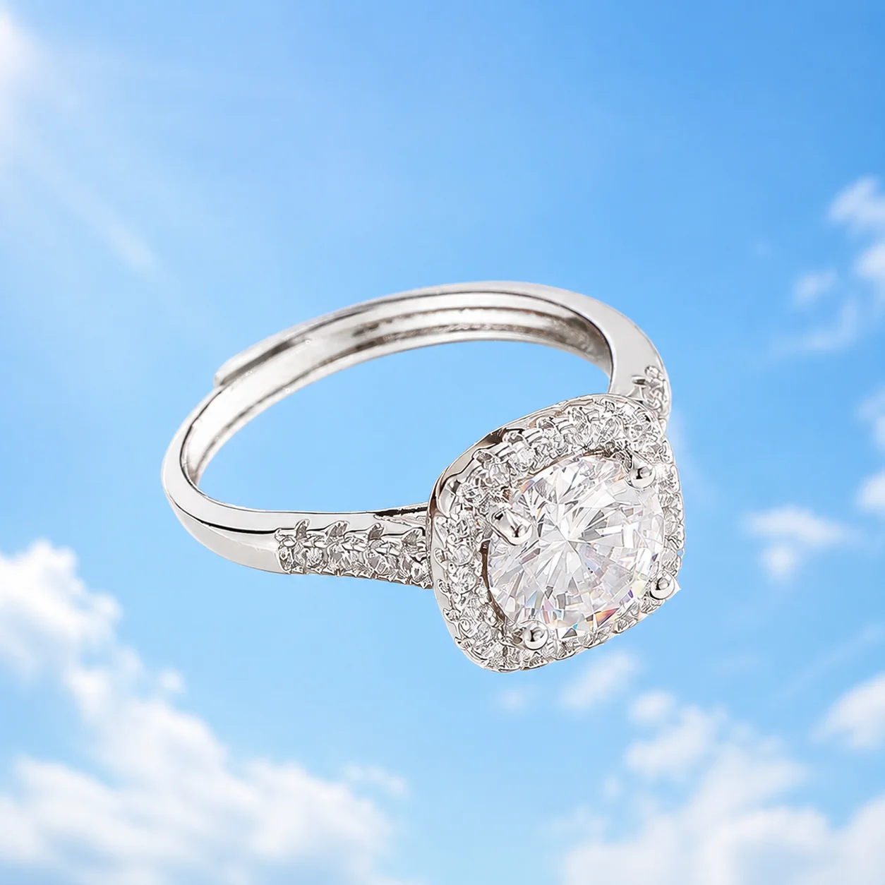 Elegant square-shaped copper ring with zircon inlay featuring light luxury aesthetic silver-tone electroplated finish designed f