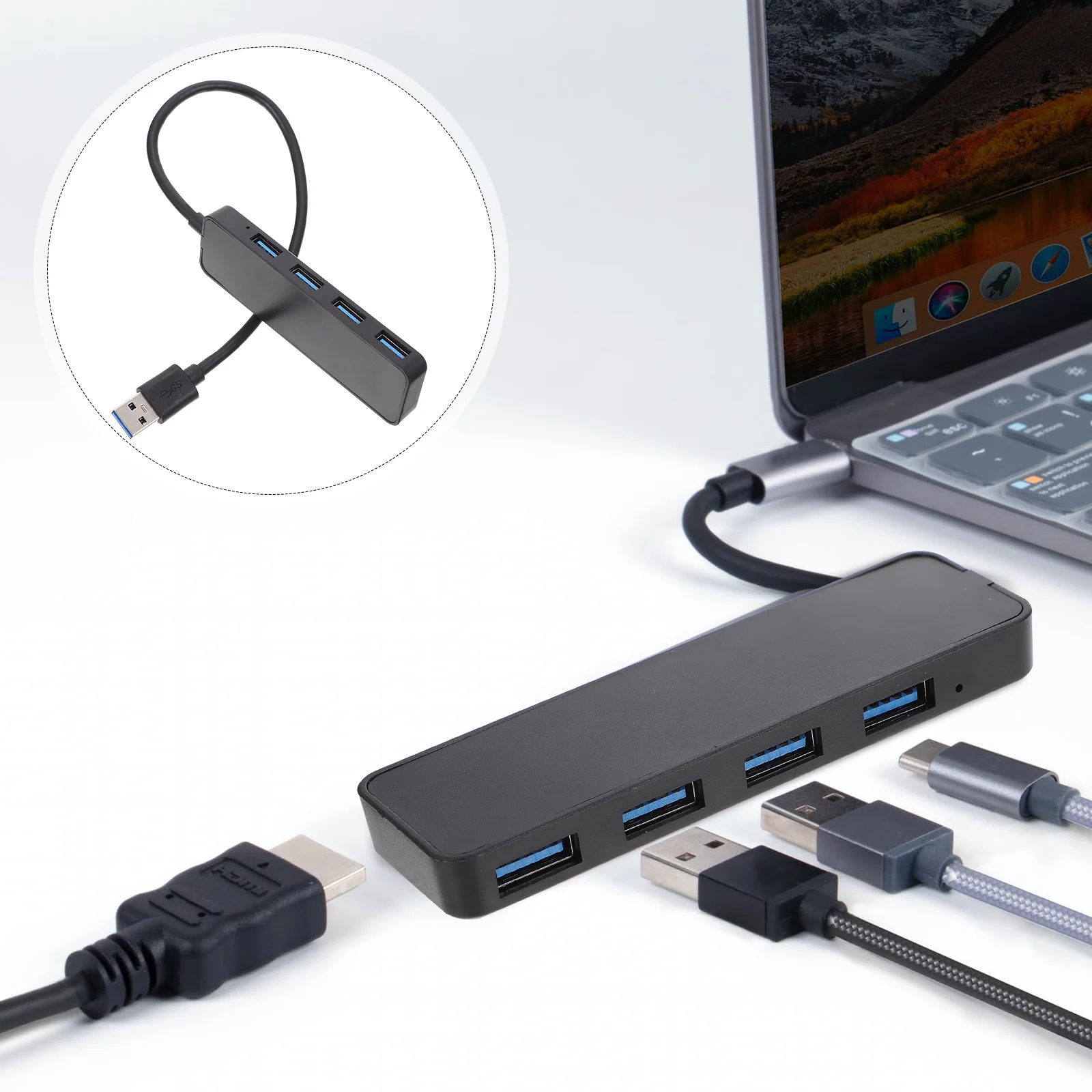 

Portable 4 Port USB 3.0 Hub Multifunction Docking Station Mini Exquisite Design for Pc Laptop Tablet Data Transfer Adapter