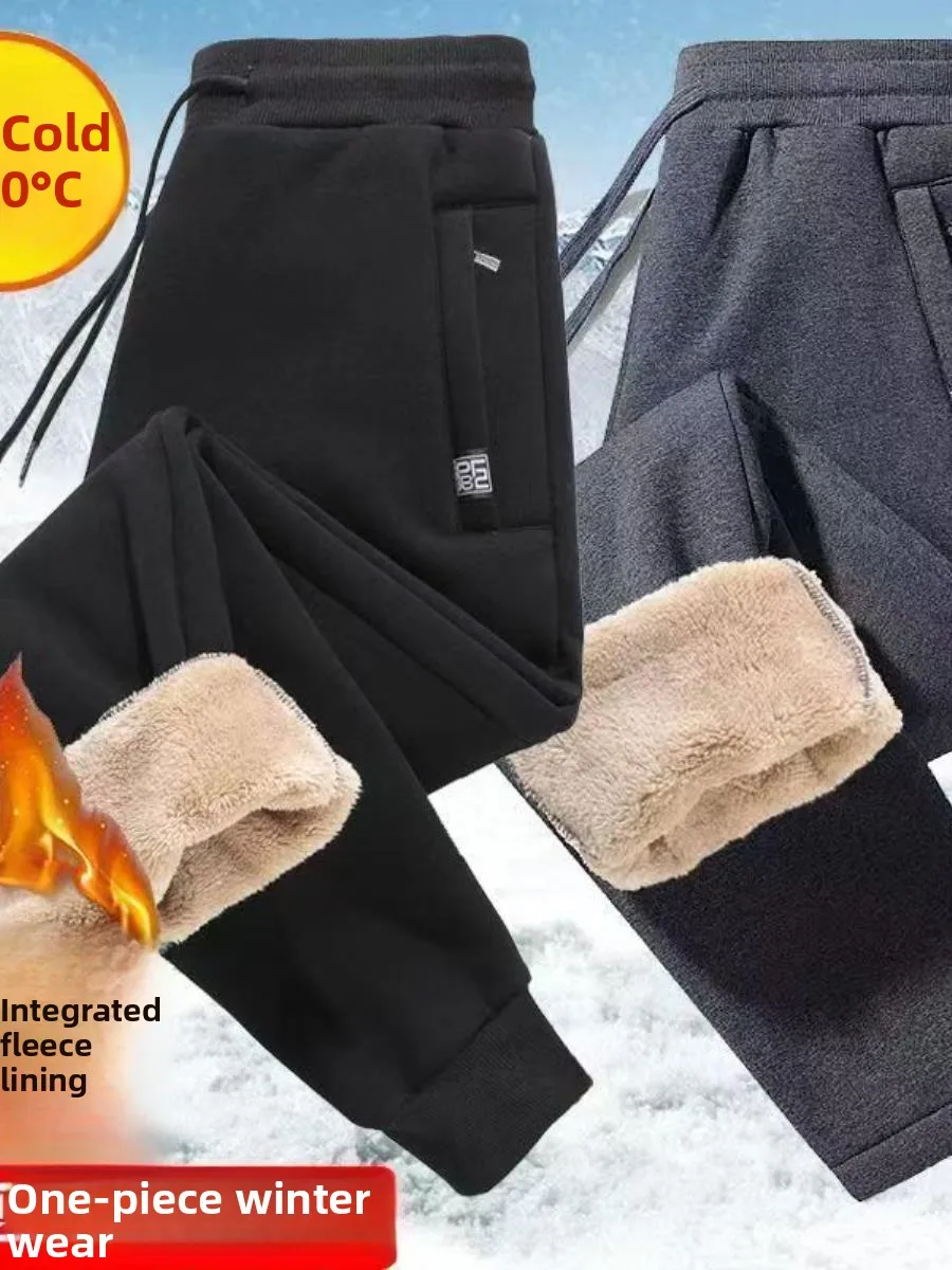 

Thickened Fleece Lined Casual Cotton Pants Men's Winter Warm Sports Trousers Loose Fit Harajuku Style Long Pants Youthful Energy
