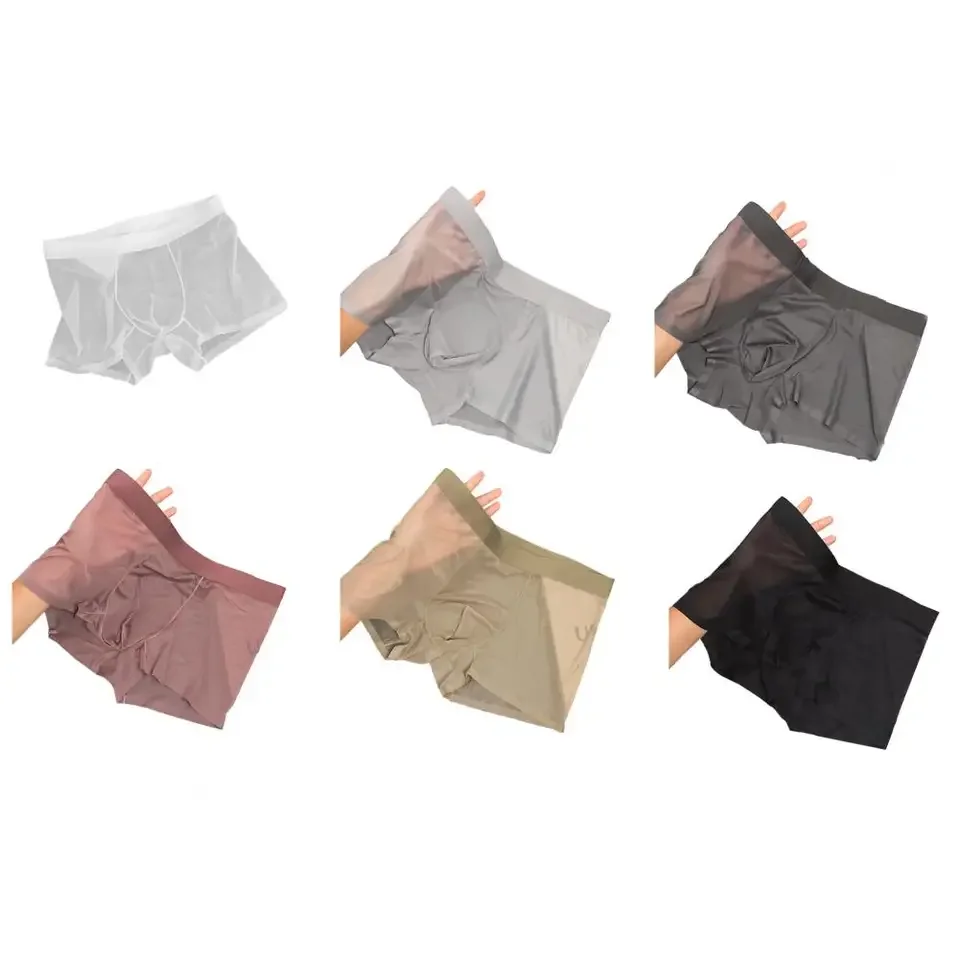 

Men Boxer Underwear Mid-rise Elastic Waist U-Convex Shorts Briefs Ultra Thin Transparent Ice Silk Seamless Panties 박서 브리프