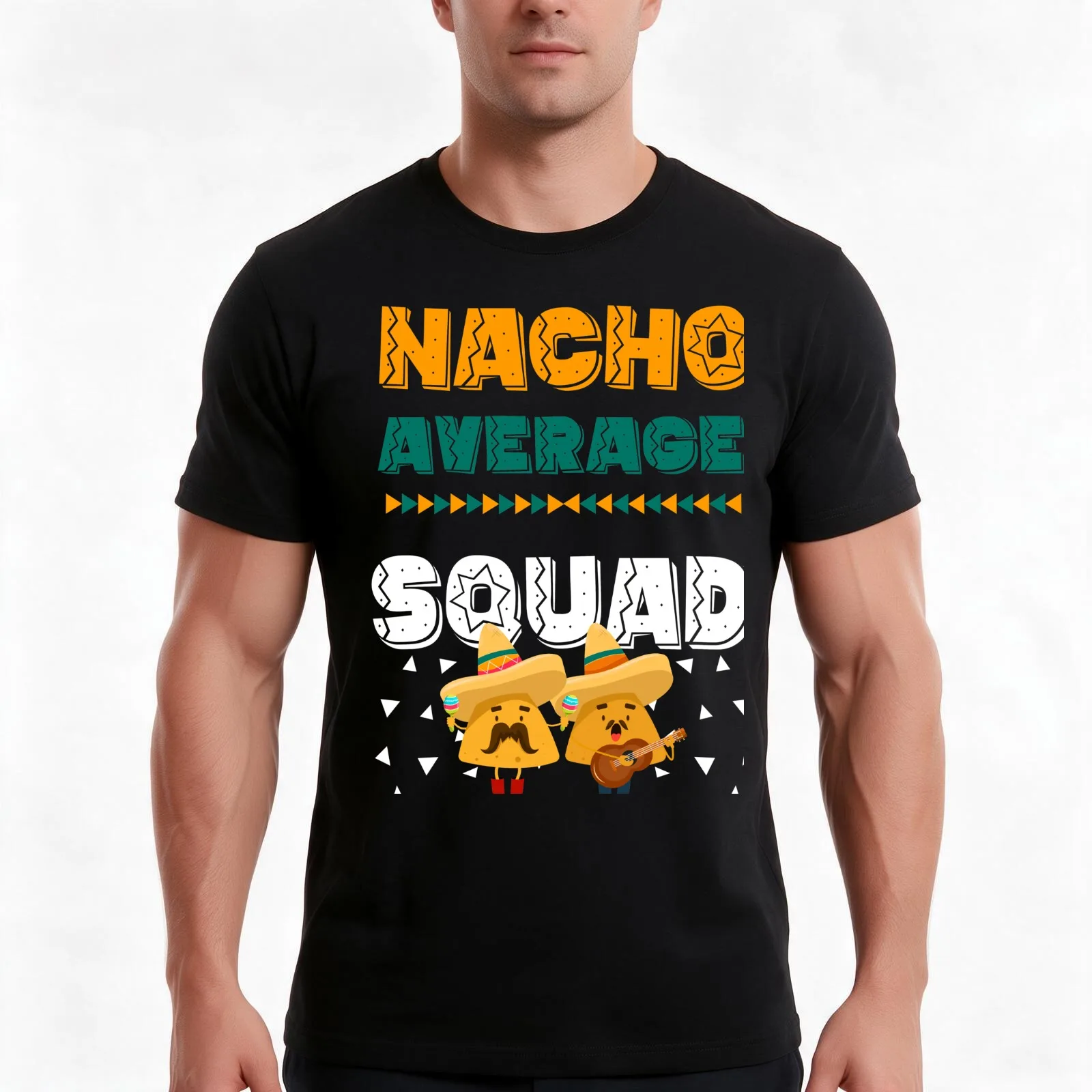 Nacho Average Squad T-Shirt, Summer Casual Cotton Tee, Oversized Streetwear Tops, Vintage Graphic Print, Loose Fit Short Sleeve